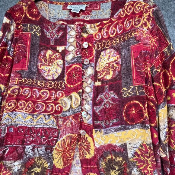 Vintage Christina Fairbanks Shirt Jacket Women XL Red Multi Abstract Boho Retro - Picture 3 of 9